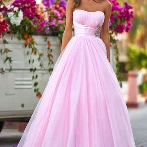 Sherri Hill Strapless Light Pink Ball Gown with Satin Waistband